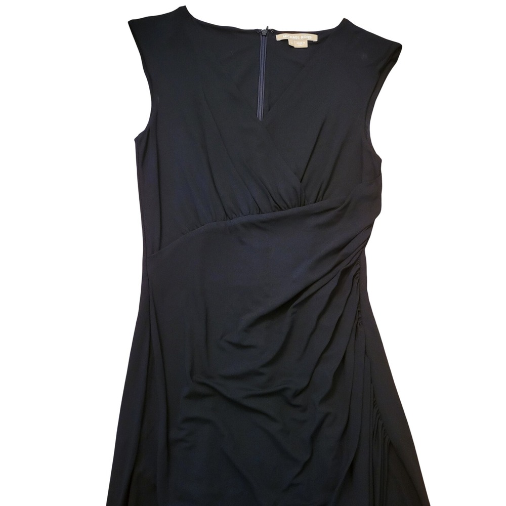 Michael Kors 10 Sheath Dress Black Ruched V Neck Sleeveless Italy Gown Glam Goth - Picture 4 of 7